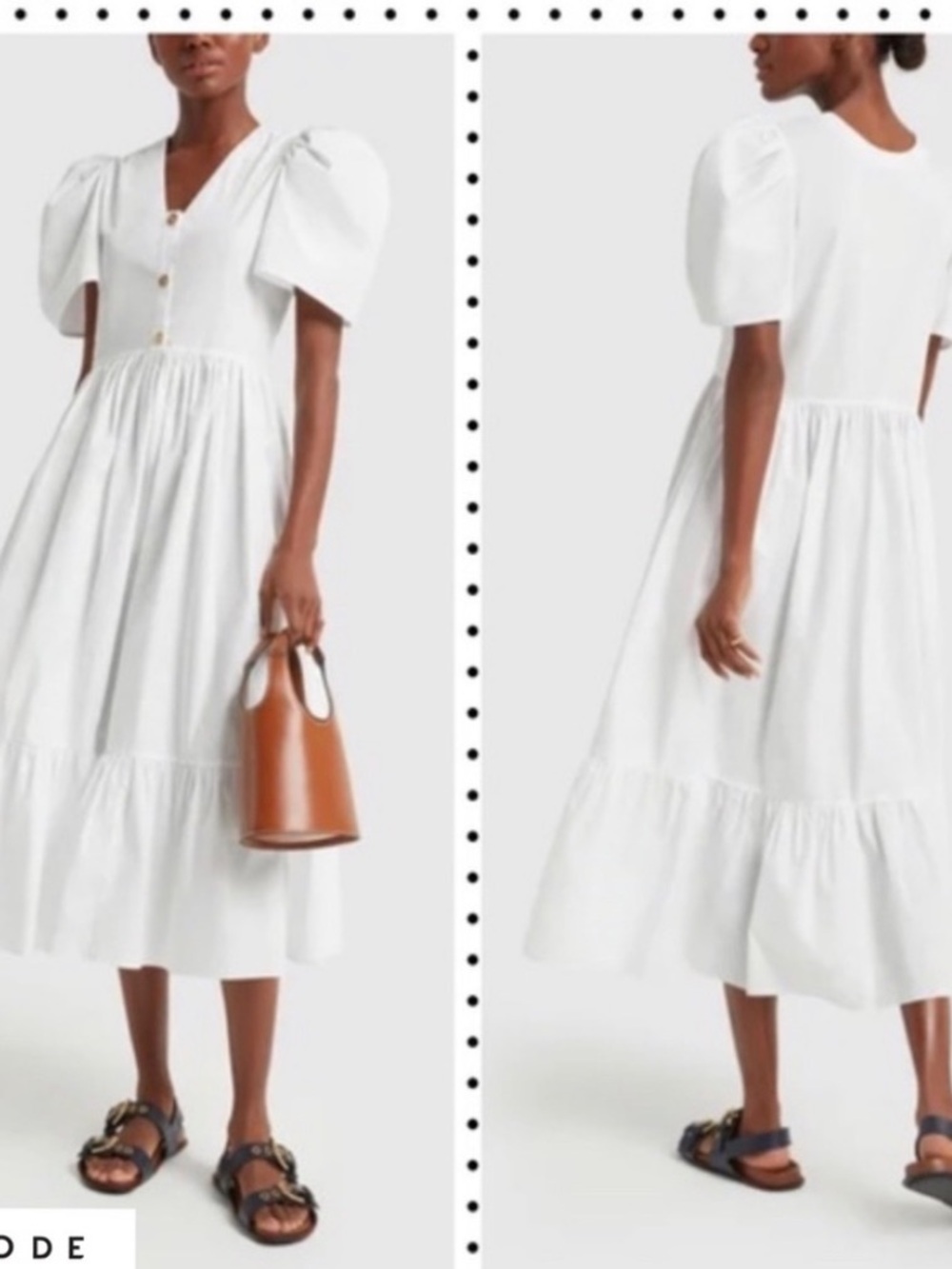 RHODE - Nisha Puff-Sleeve Poplin Midi Dress M